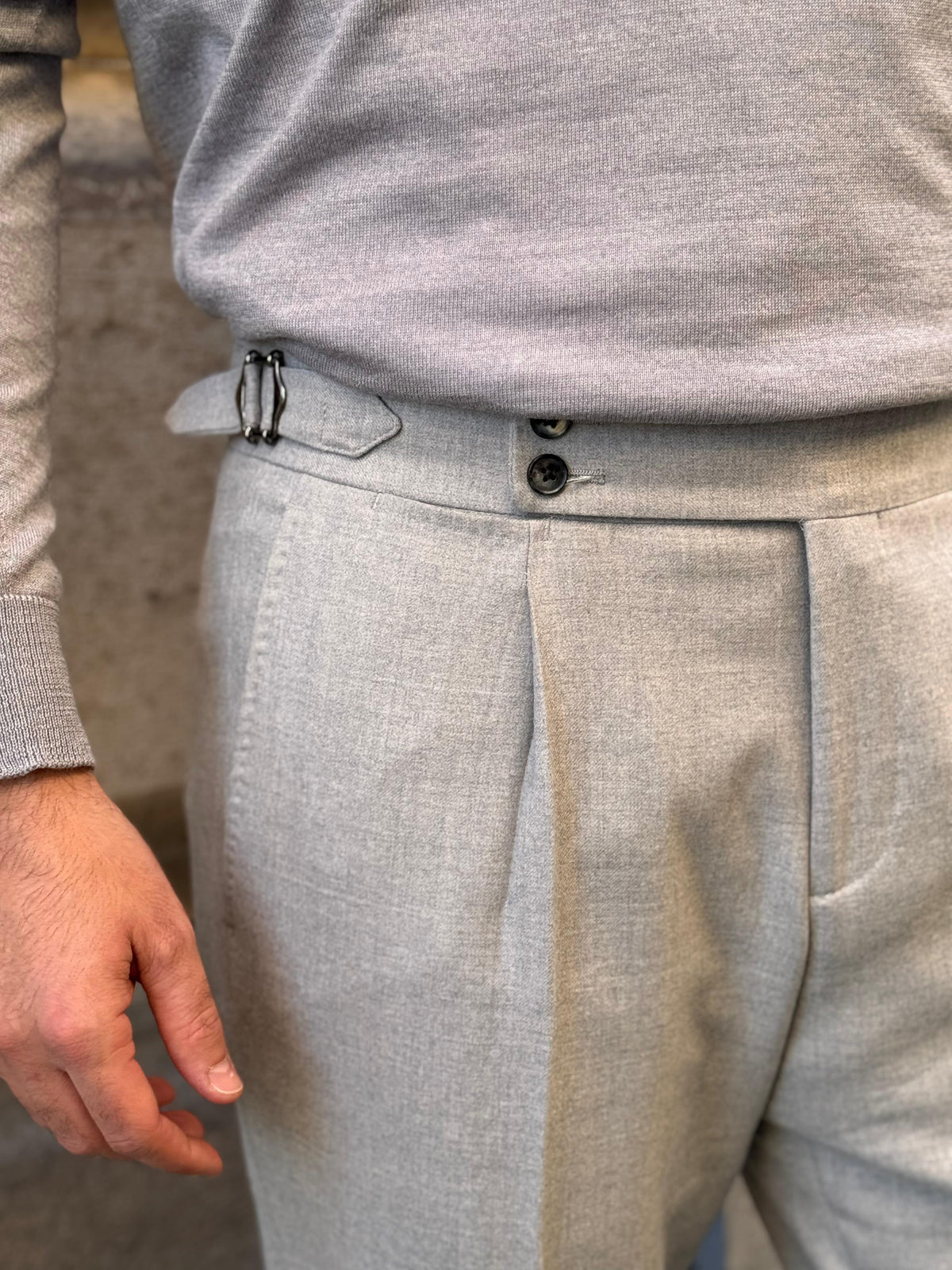 High Waist Trousers Flanella - Light Grey
