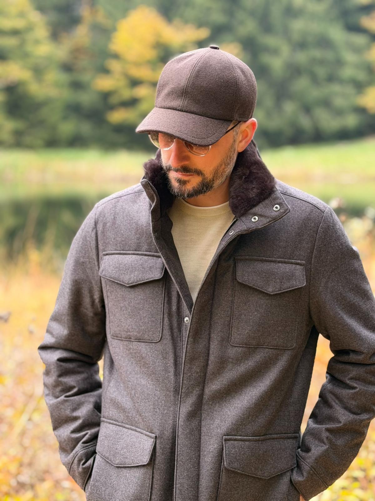 Field Jacket with Fur Collar - Chocolate