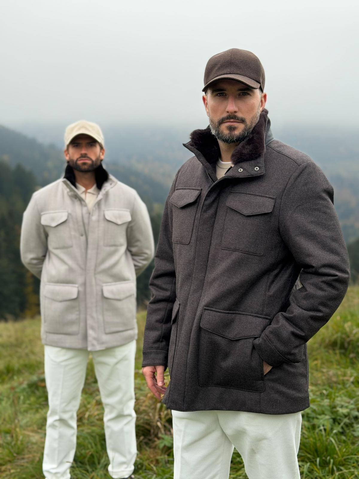 Field Jacket with Fur Collar - Chocolate