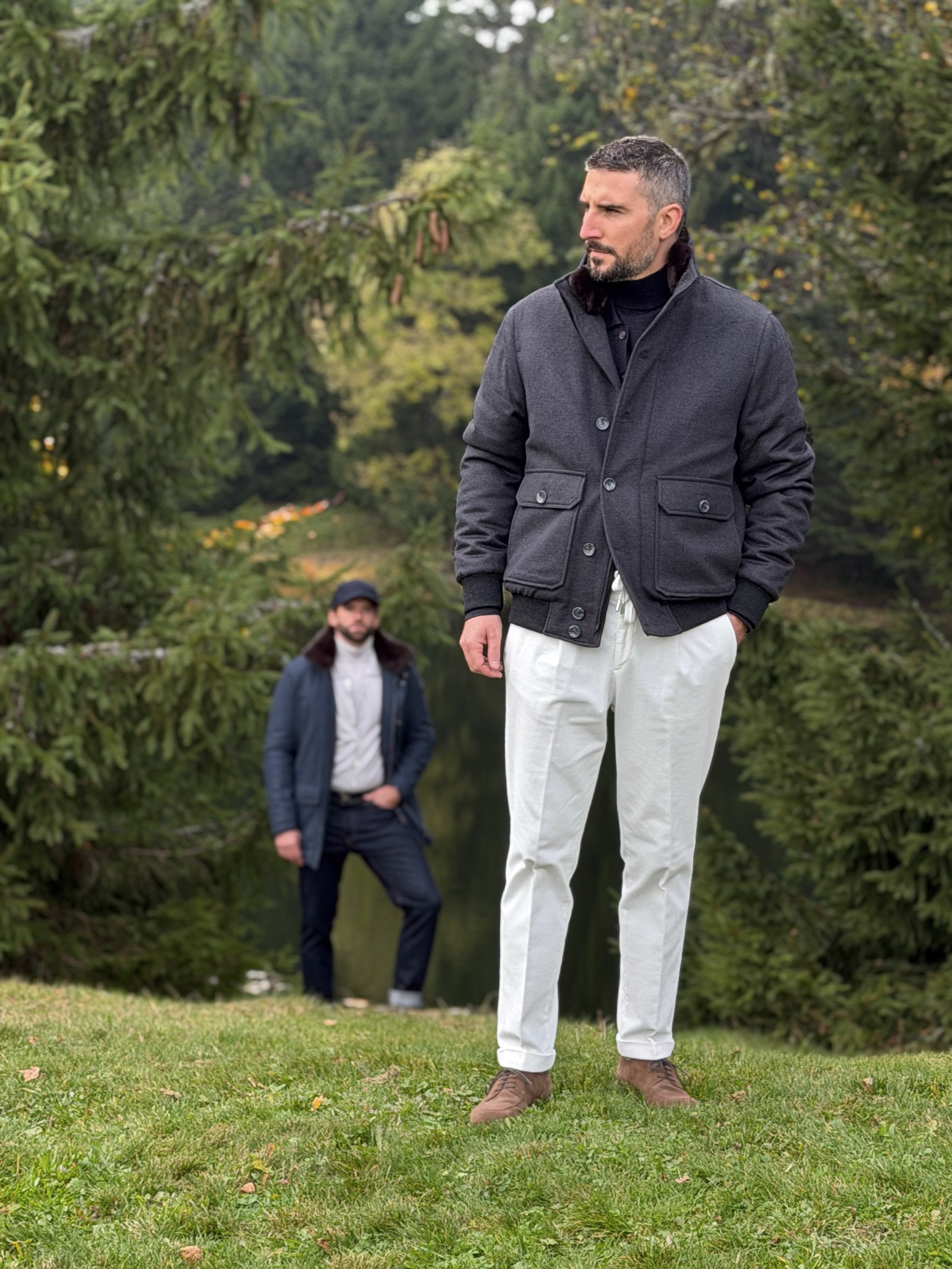 Blouson with Fur Collar - Charcoal