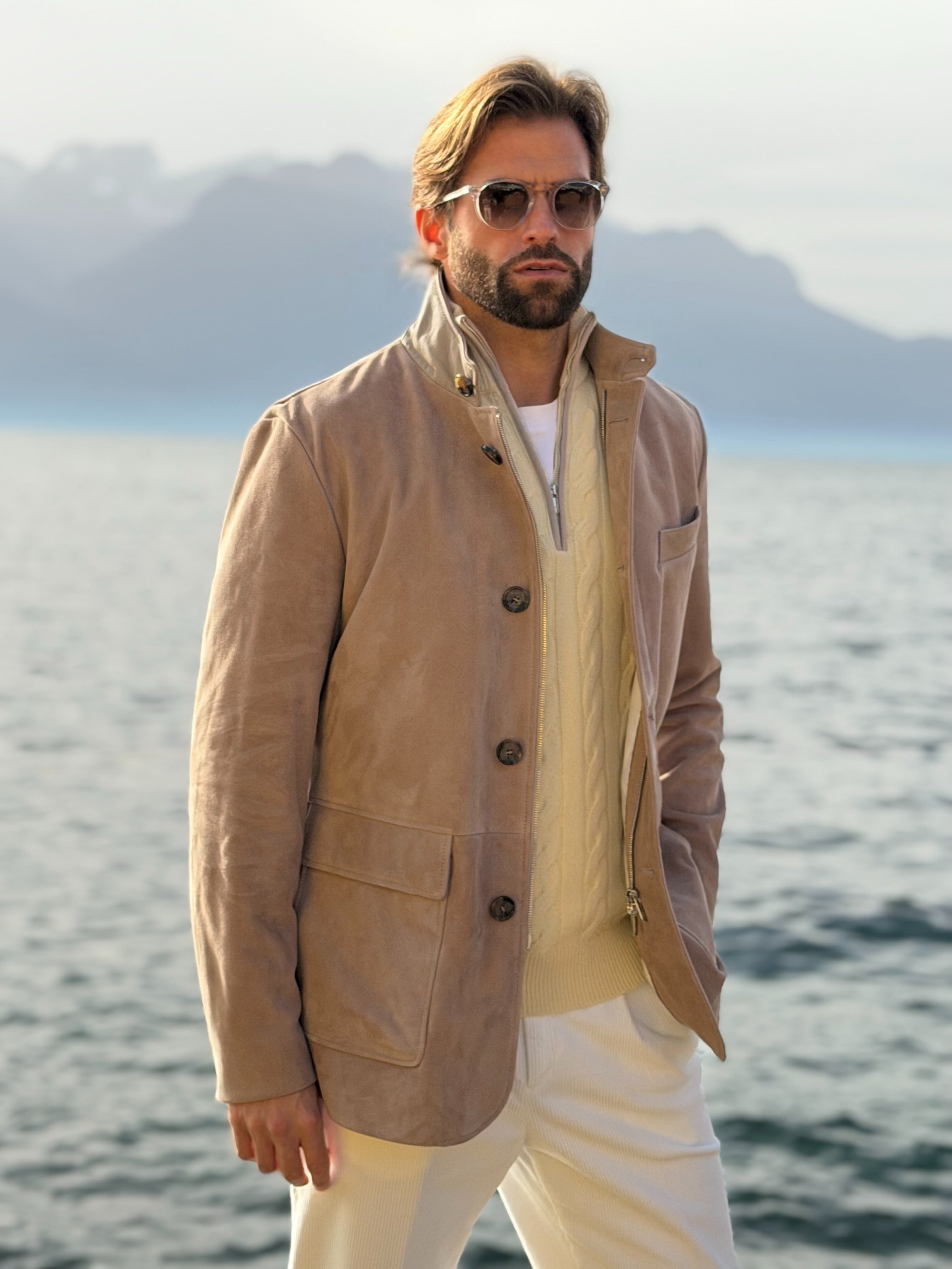 Speedster Jacket in Suede Leather - Grège