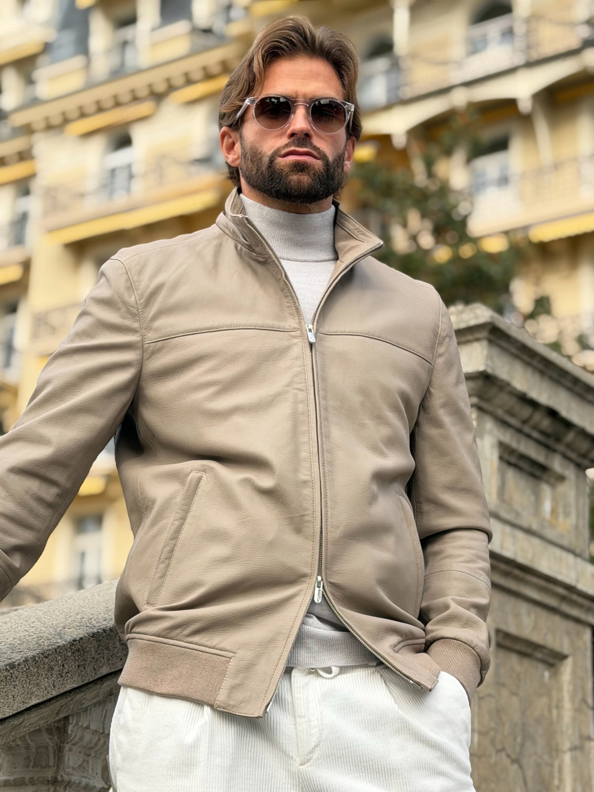 Challenge Jacket in Grain Leather - Grège