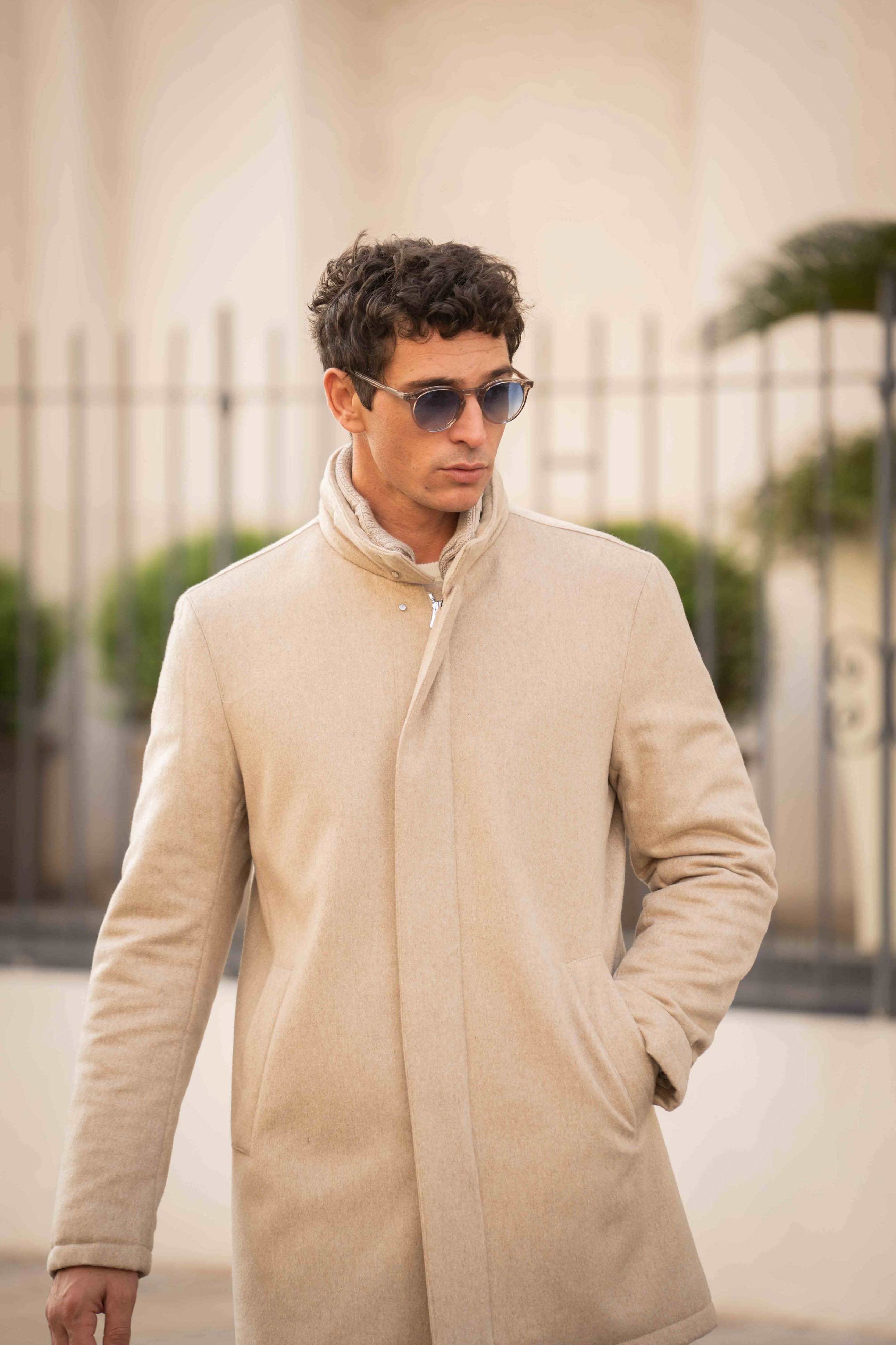 Smart Coat with Knitted Collar - Cashmere Sand