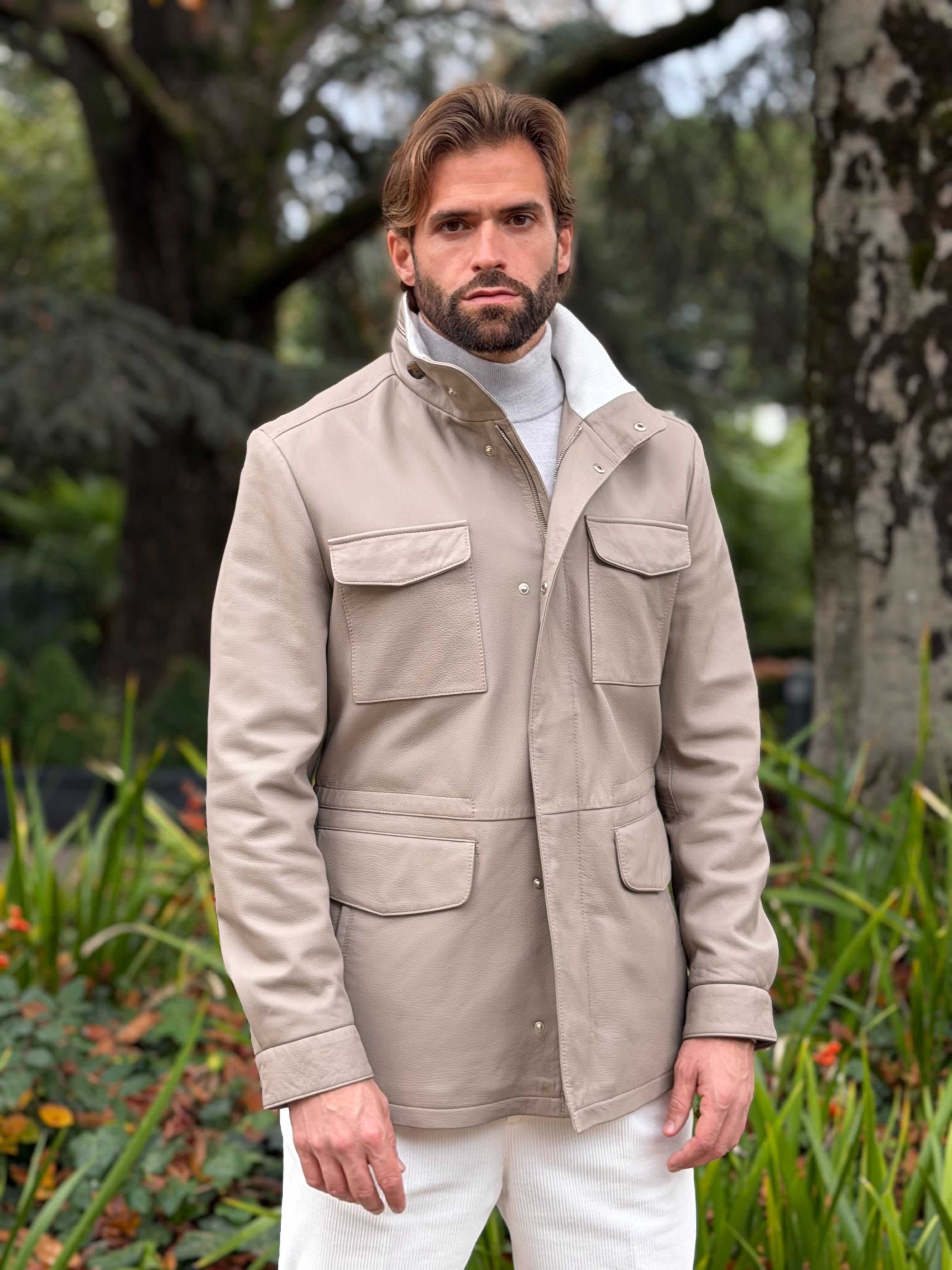 Explorer Jacket in Grain Leather - Grège