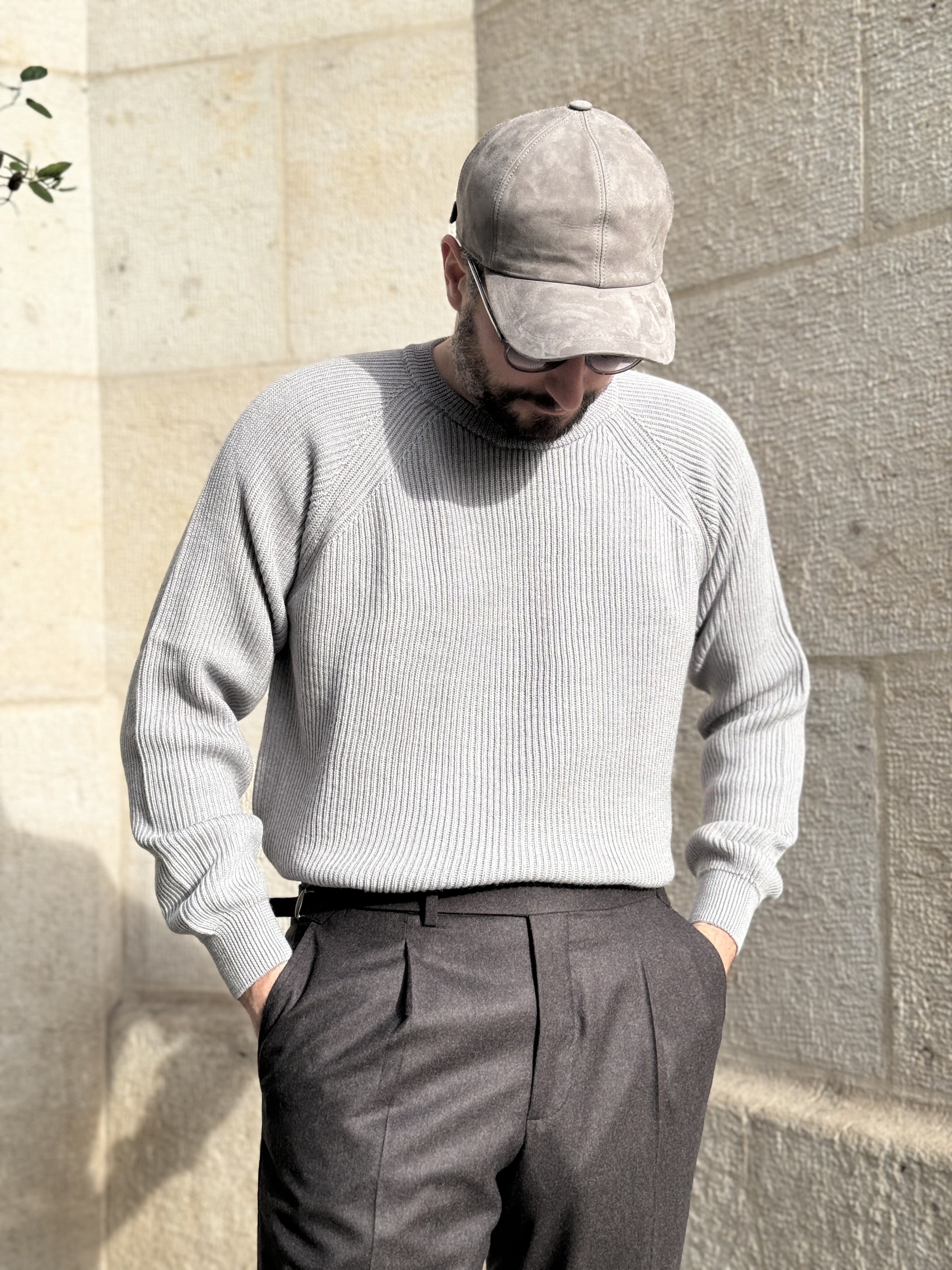 CREWNECK RAGLAN WOOL - LIGHT GREY