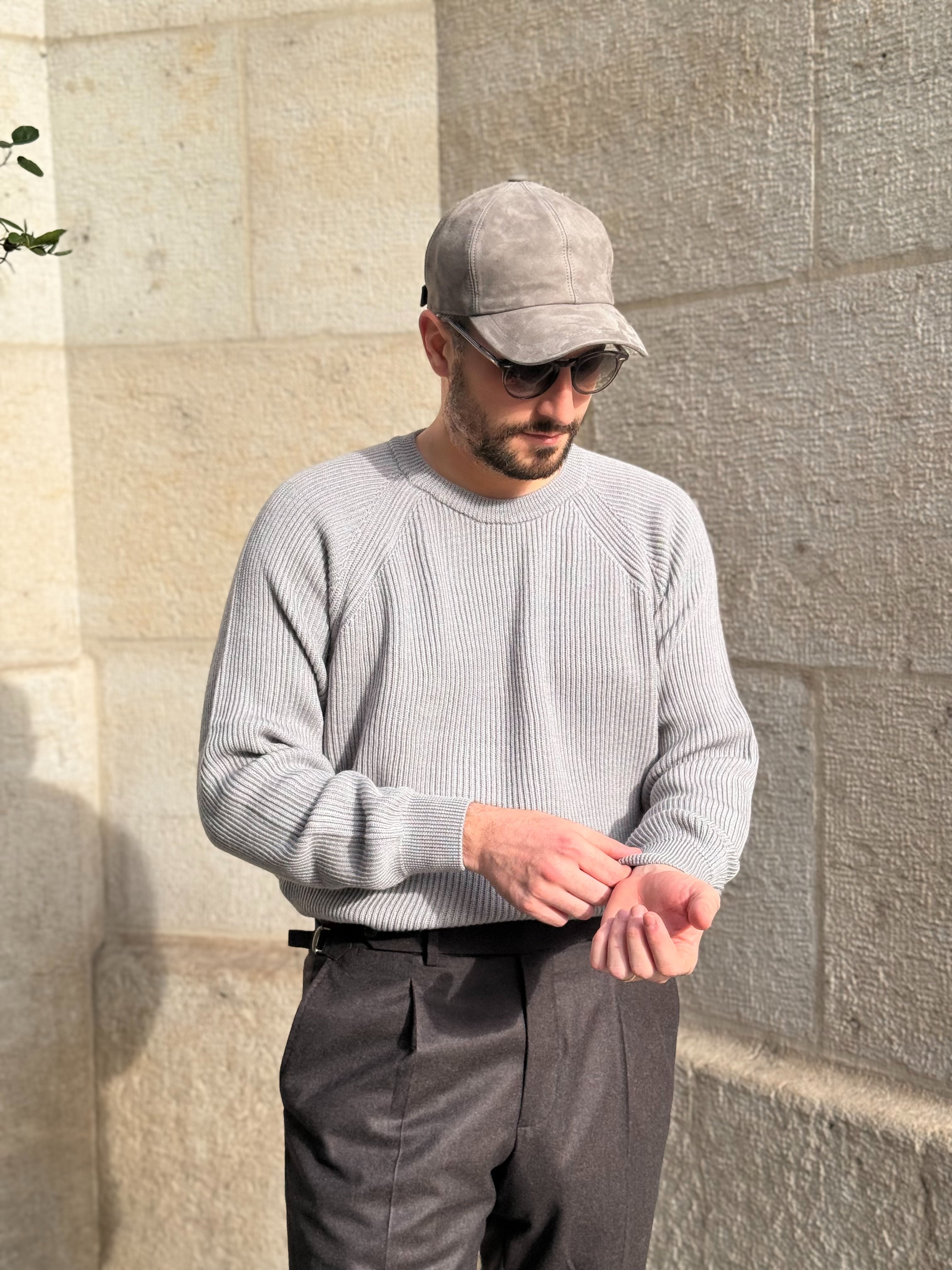 CREWNECK RAGLAN WOOL - LIGHT GREY