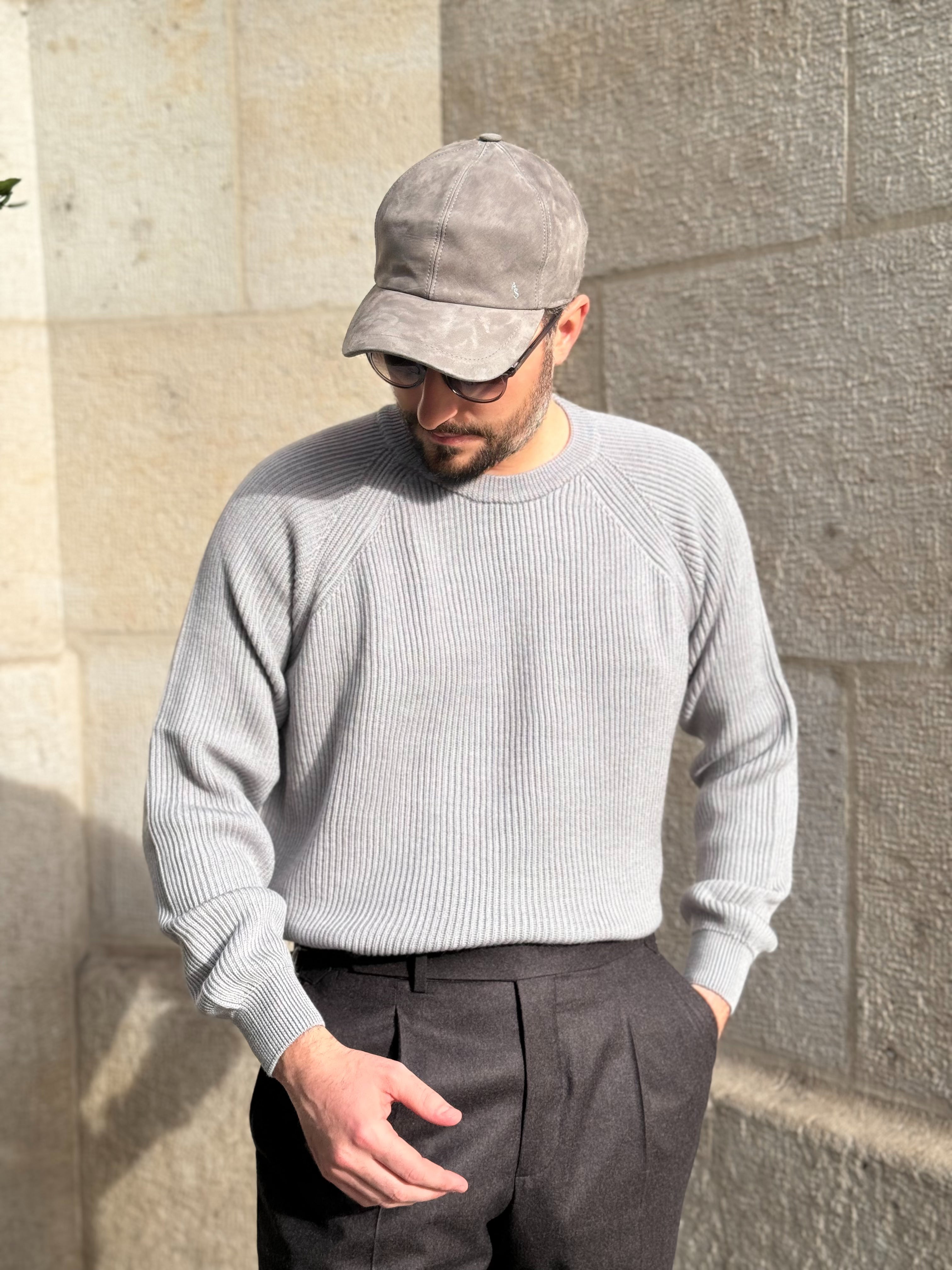 CREWNECK RAGLAN WOOL - LIGHT GREY