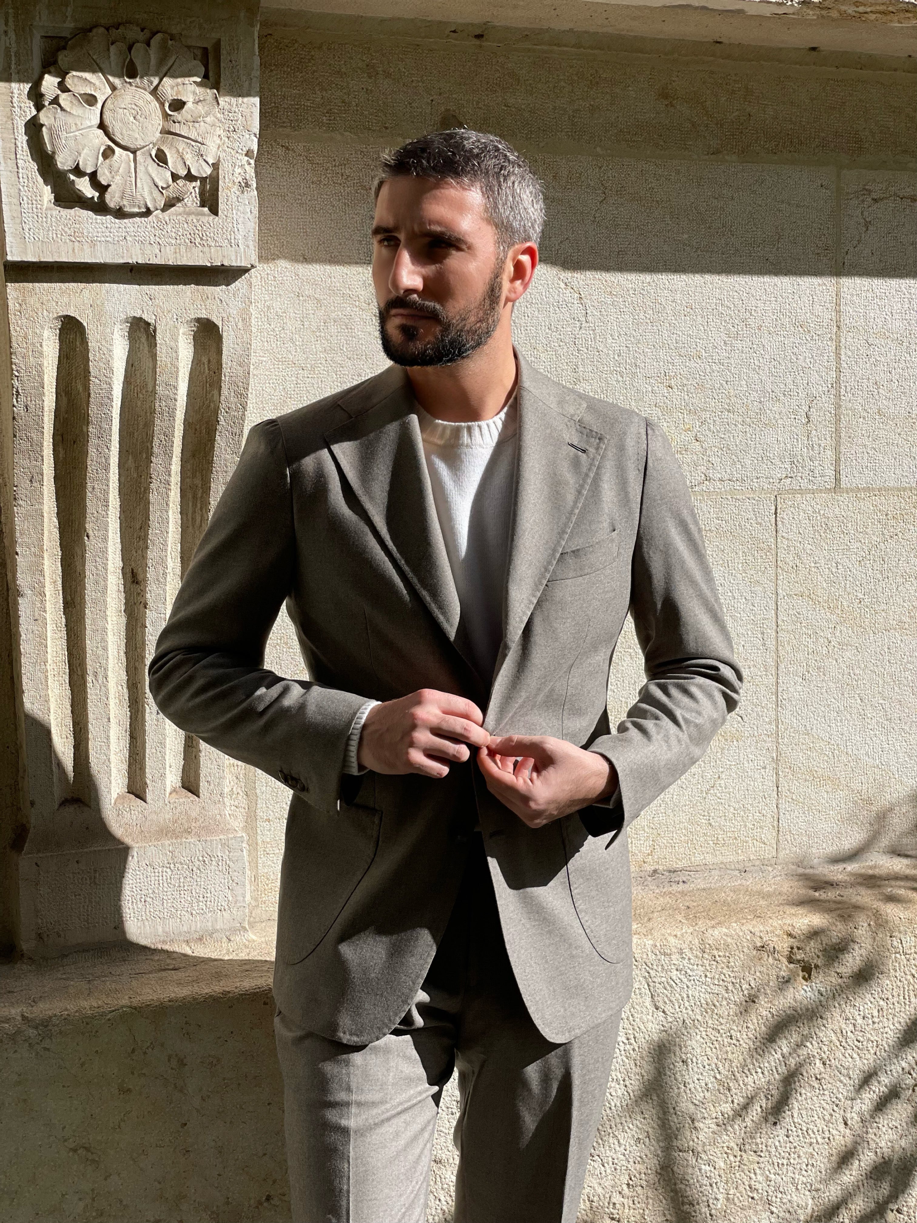 NEAPOLITAN TRADITIONAL SUIT FLANNEL TAUPE