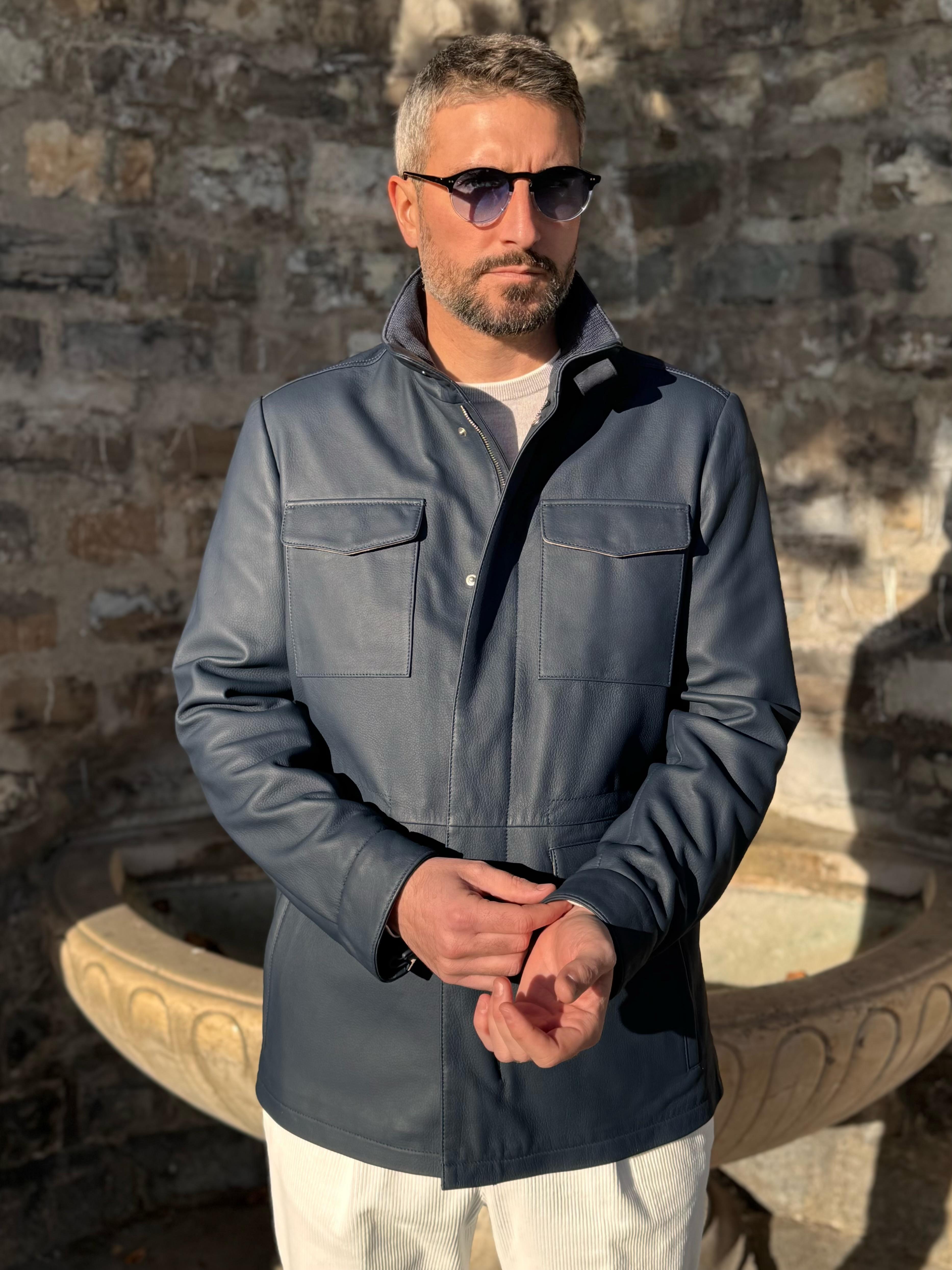 Explorer Jacket in Grain Leather - Ombre Blue