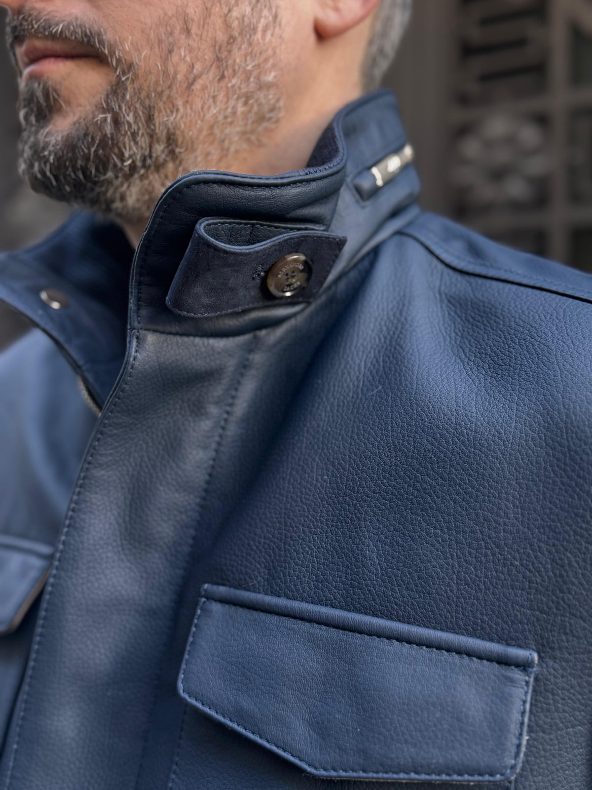 Explorer Jacket in Grain Leather - Ombre Blue