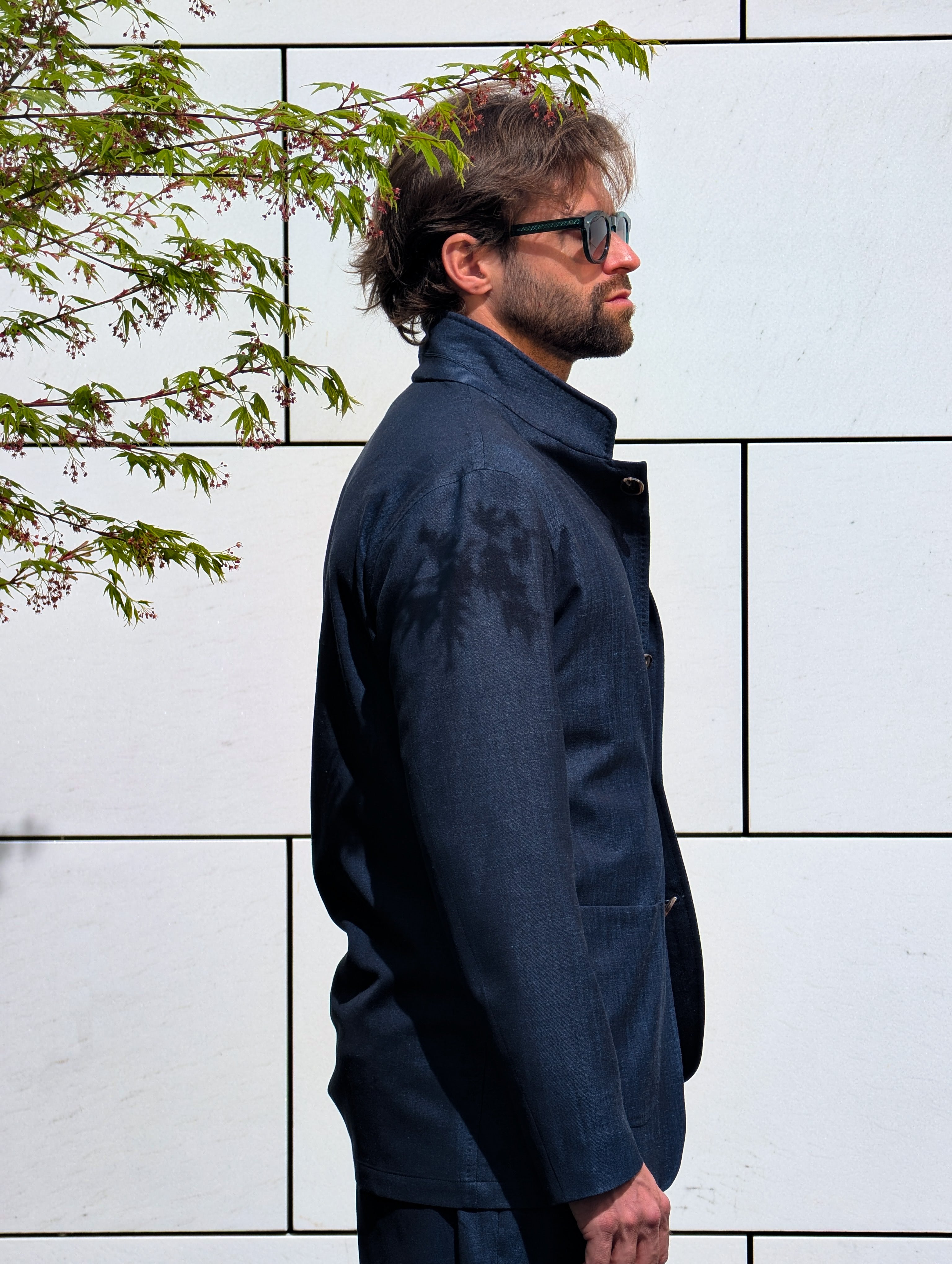 Jersey High Neck Jacket - Navy