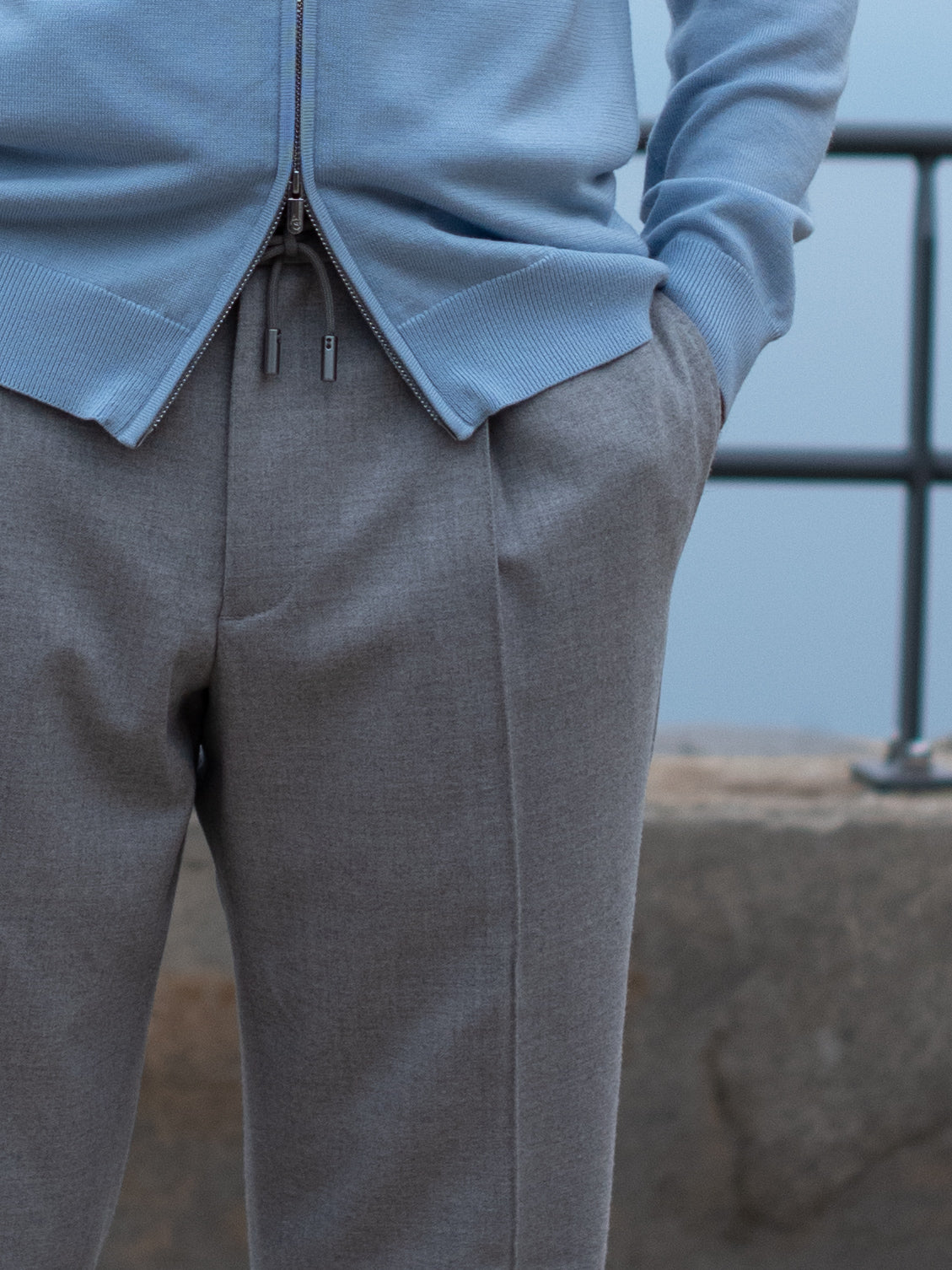 Flannel Jogger Pants with pin tuck - Grey