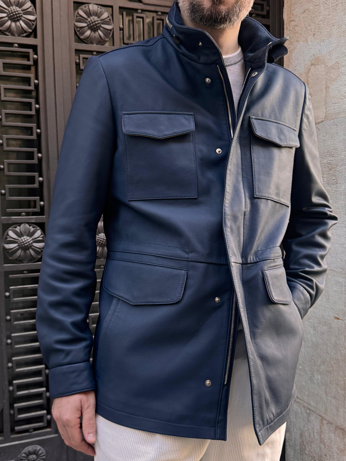 Explorer Jacket in Grain Leather - Ombre Blue