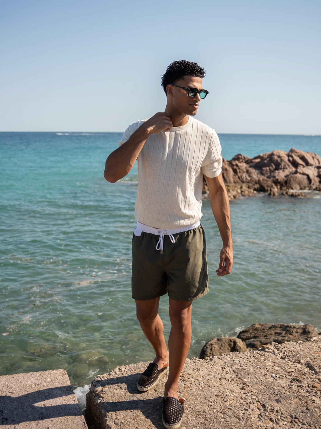 Ribbed T-shirt  - Cream