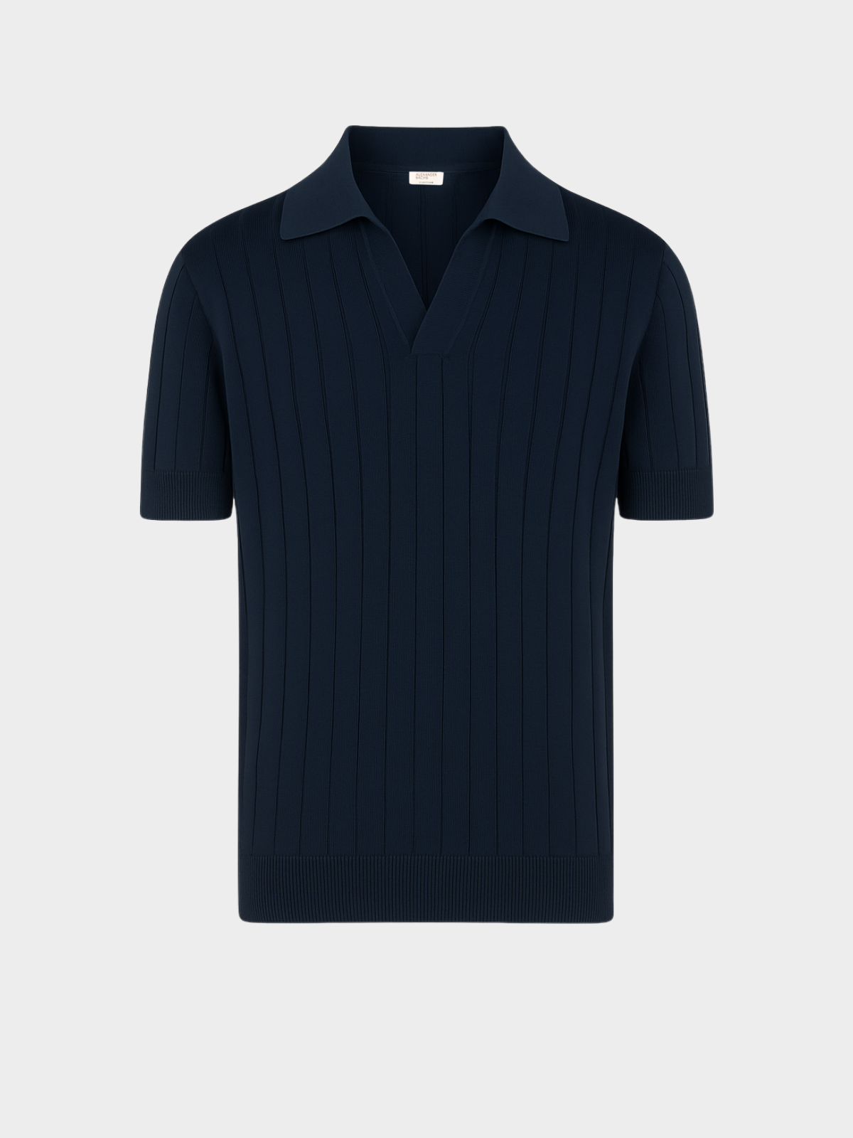 Ribbed Buttonless Polo - Navy