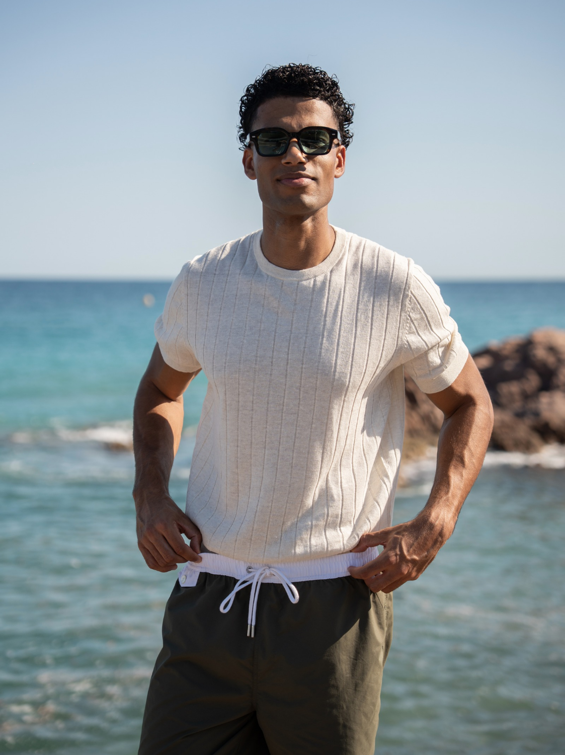 Ribbed T-shirt  - Cream