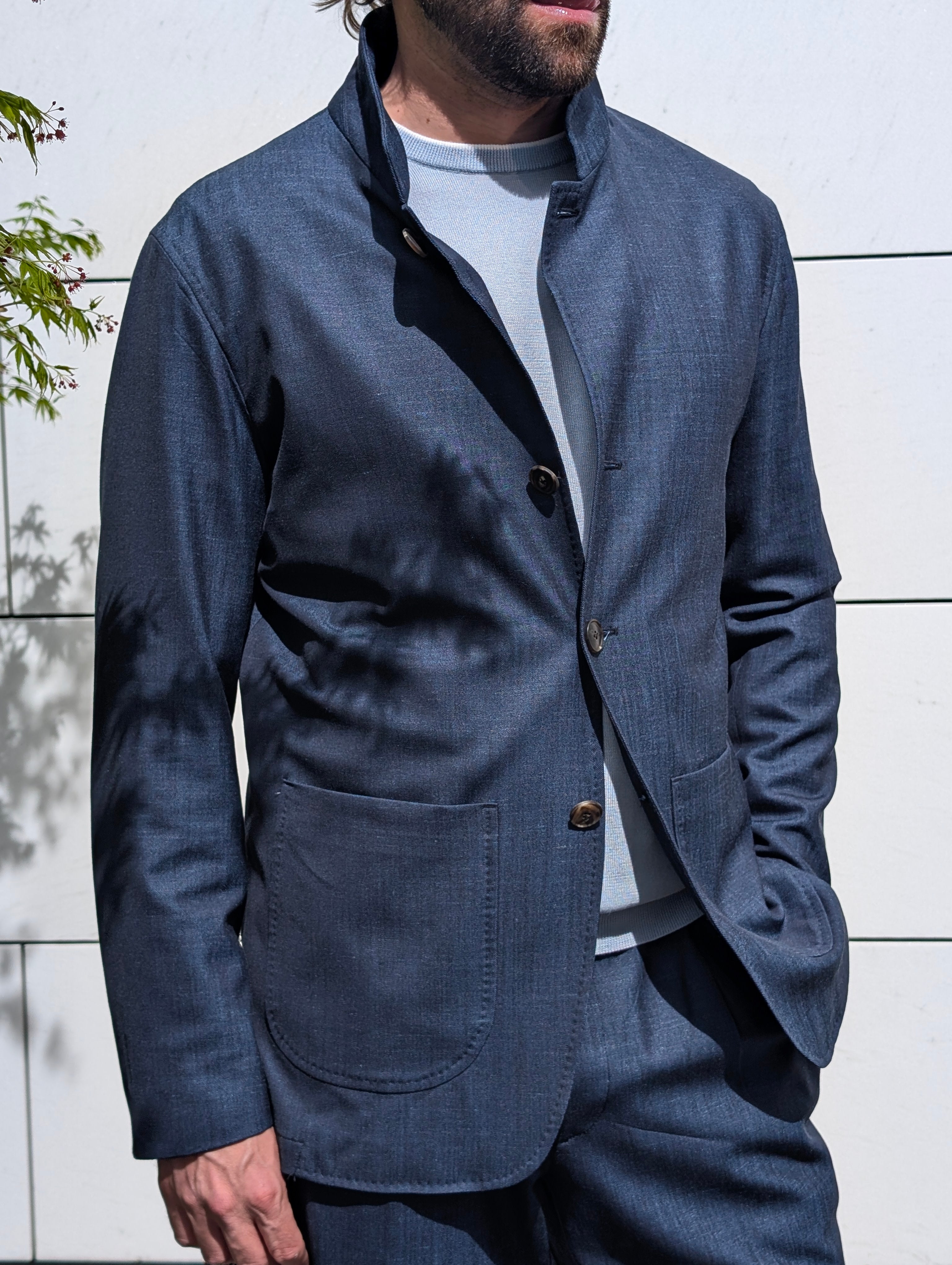 Jersey High Neck Jacket - Navy