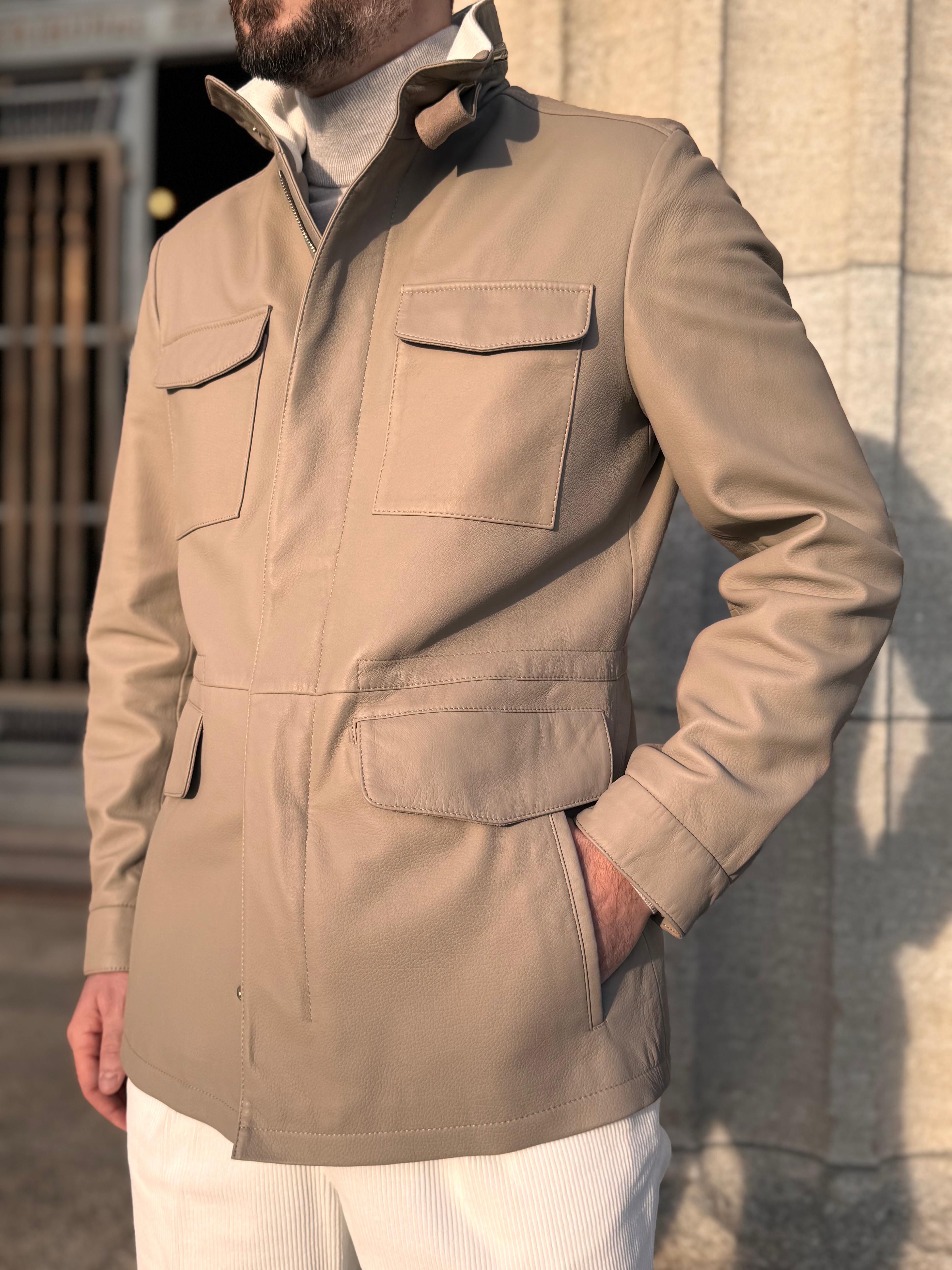 Explorer Jacket in Grain Leather - Grège